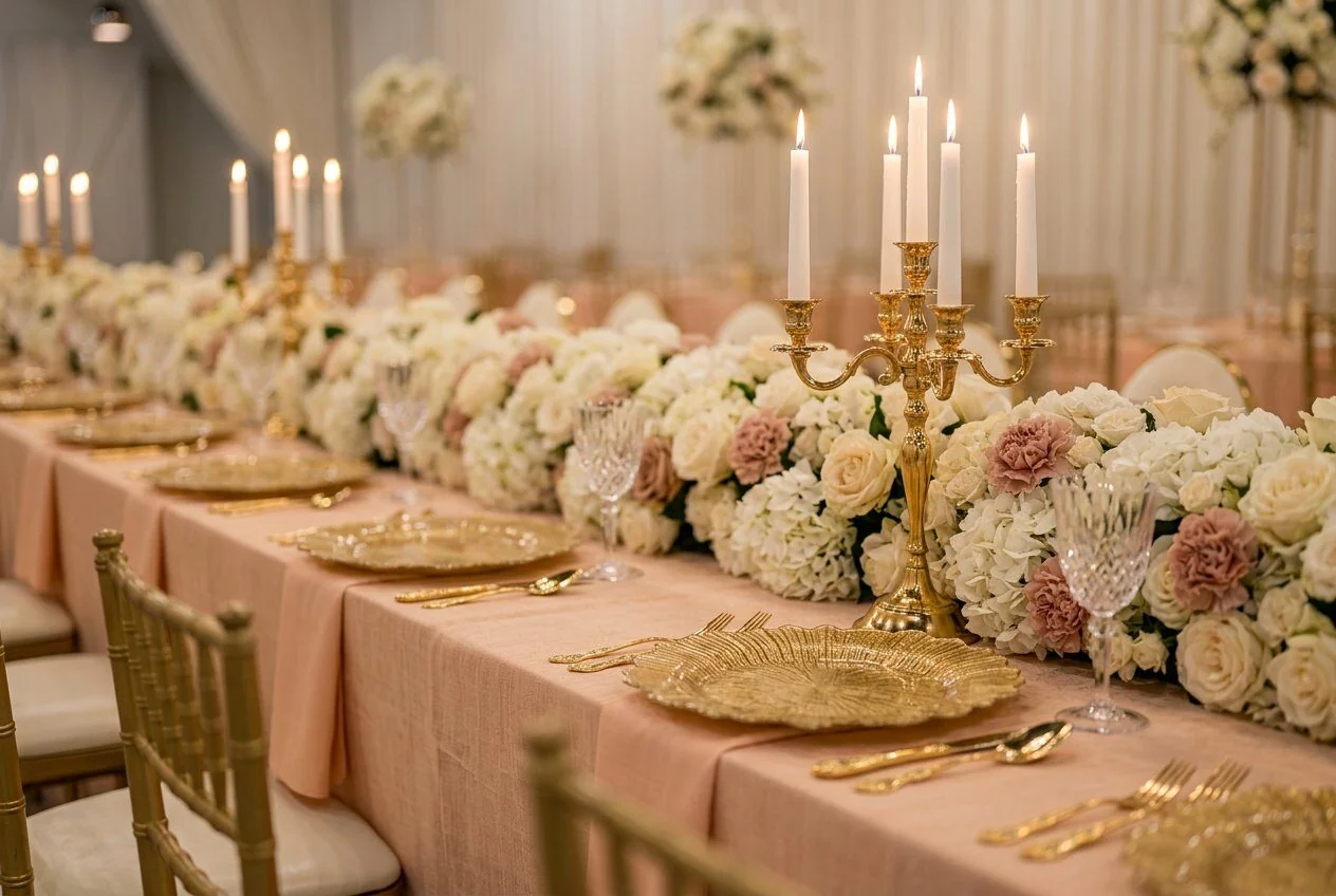 Gold charger plates and candelabra